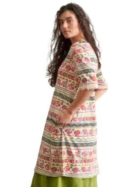 Gudrun Sjödén Organic Cotton & Modal A-Line Dress XL Multicolor Floral & Geometr